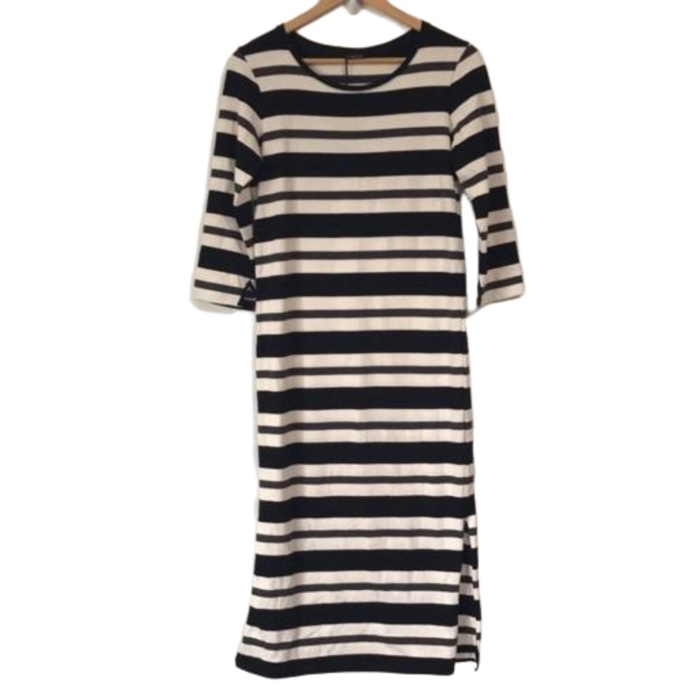NWT Massimo Dutti black white striped 3/4 sleeve sweater dress maxi length XS